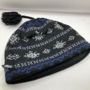 Turtle Fur Youth OS Black Fair Isle Wool Blend Fleece-Lined Hat Ski Outdoor